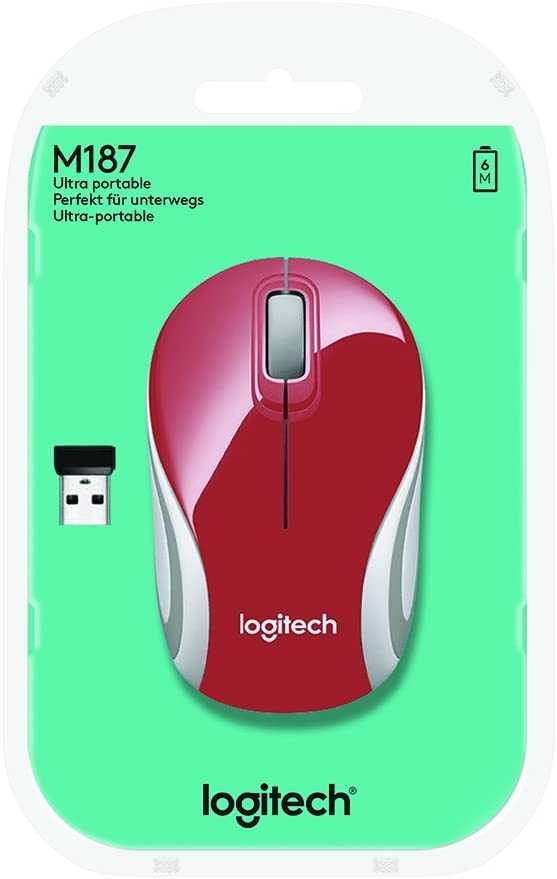 logitech m187 wireless mini mouse red