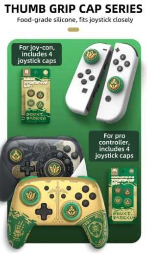 IINE Nintendo Switch Pro Controller Analog Cap 4 Pack - Zelda Tears of Kingdom Edition (Nintendo Switch)