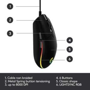 Logitech G203 LIGHTSYNC Wired Gaming Mouse - Black (PC/Mac) - Image 6