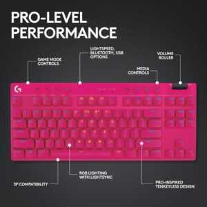 Logitech G PRO X TKL Lightspeed Wireless Gaming Keyboard - Tactile - GX Brown - Magenta (PC) - Image 5